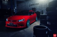 Extraordinary Color Solution: Red Scion TC on Custom Blue Wheels