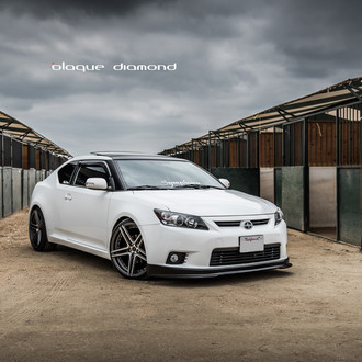 Slightly Tuned White Scion tC on Blaque Diamond Rims