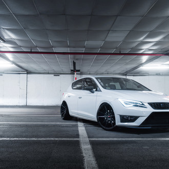 White Seat Leon with Custom LED-Bar Style Headlights - Photo by JR Wheels