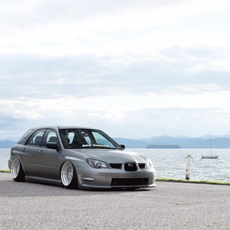 Gray Stanced Subaru WRX with Custom Front Bumper - Photo by Rotiform