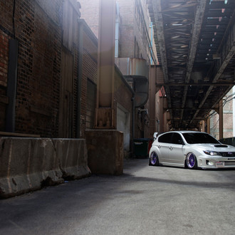 White Stanced Subaru WRX with Custom Front Bumper - Photo by Avant Garde Wheels