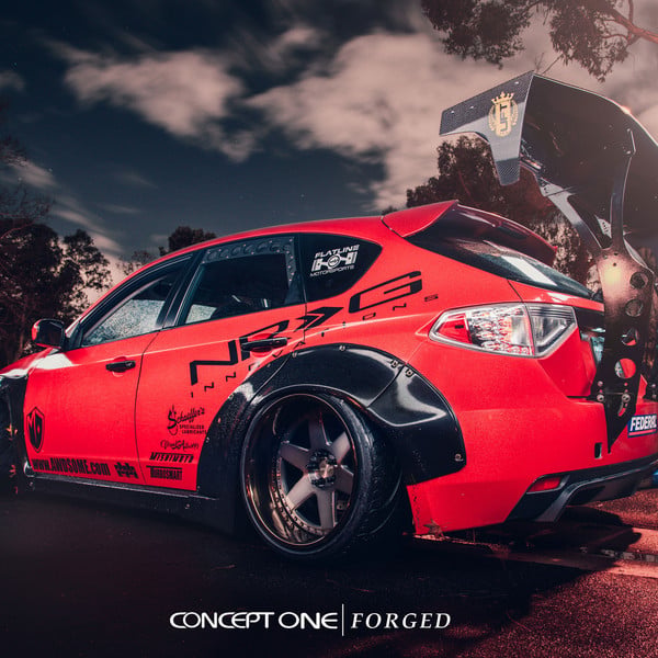 Custom Red Subaru WRX with Wide Body Kit - Photo by Concept One