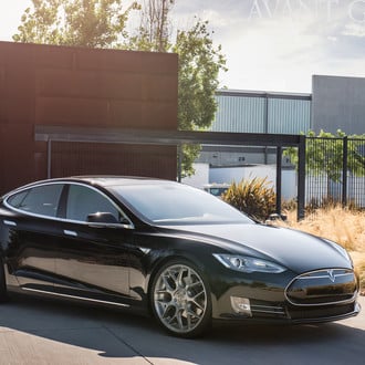 Aftermarket Front Bumper on Black Tesla Model-S - Photo by Avant Garde Wheels