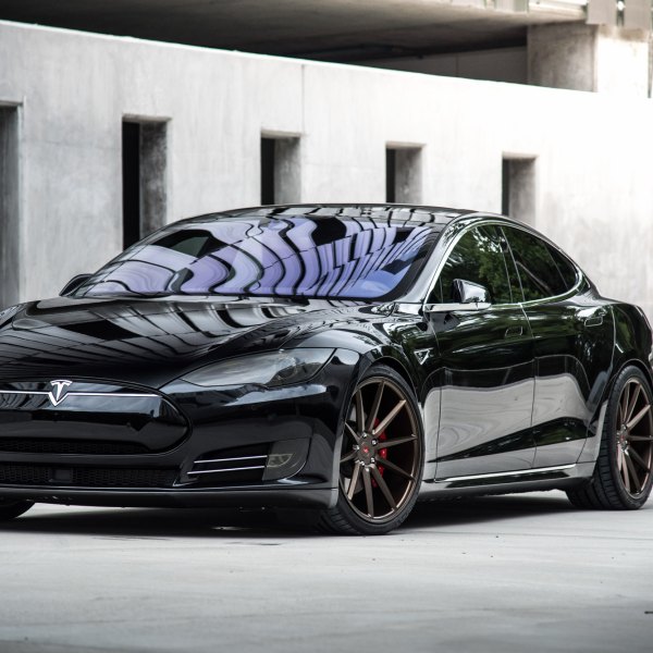 Gloss Black Tesla Model S with Custom Front Bumper - Photo by Vossen