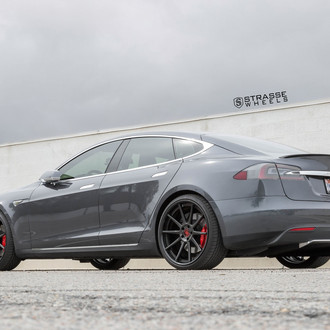 Factory Style Rear Lip Spoiler on Gray Tesla Model S - Photo by Strasse Forged