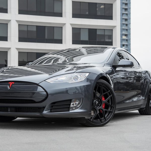 Custom Headlights on Black Tesla Model S - Photo by T Sportline