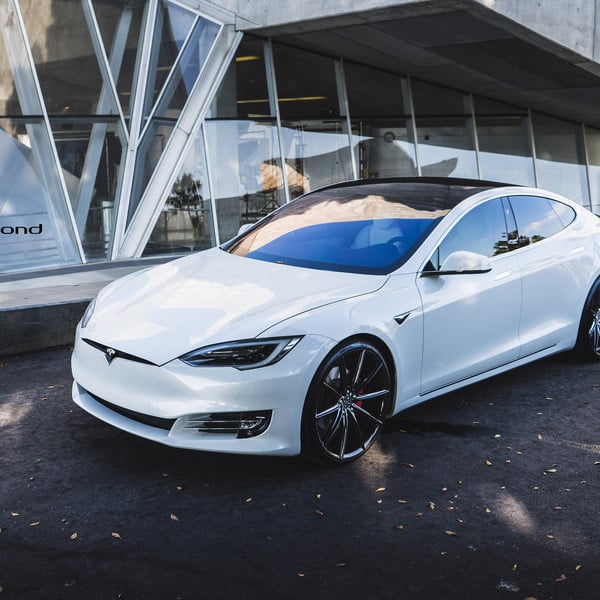 White Tesla Model S with Dark Smoke Headlights - Photo by Blaque Diamond