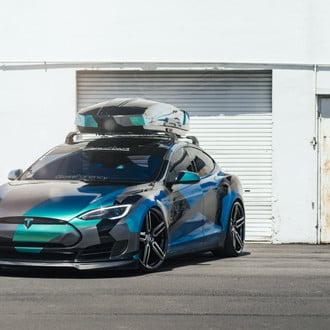 DRL-Bar Style Headlights on Custom Painted Tesla Model S - Photo by Vossen