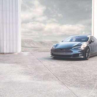 Gray Tesla Model S with DRL-Bar Style Headlights - Photo by Vossen