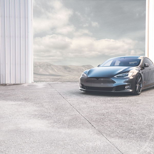 Gray Tesla Model S with DRL-Bar Style Headlights - Photo by Vossen