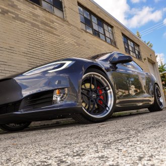 Gray Tesla Model S with LED-Bar Style Headlights - Photo by B-Forged Performance Wheels