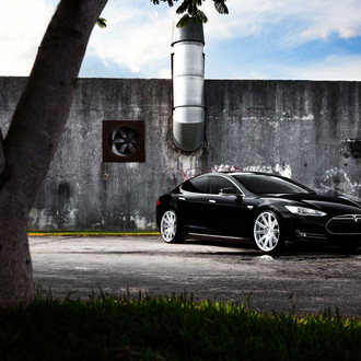 Aftermarket Headlights on Black Tesla Model S - Photo by Vossen