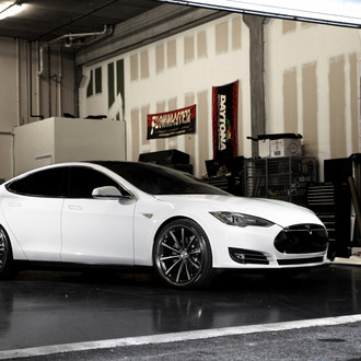 White Tesla Model S with Custom Front Bumper - Photo by Vossen