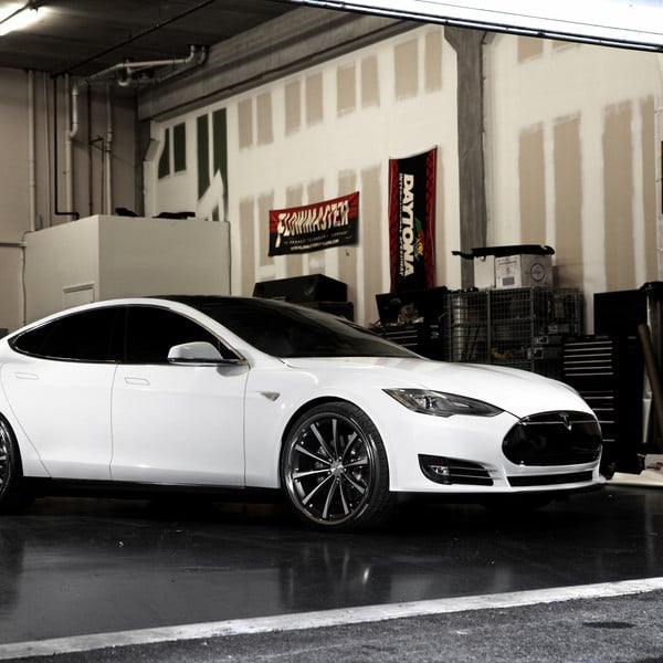 White Tesla Model S with Custom Front Bumper - Photo by Vossen