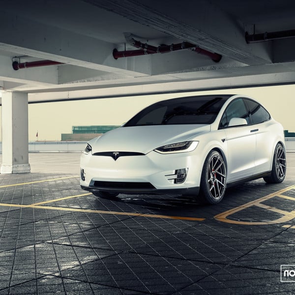 White Tesla Model X with Custom Headlighs - Photo by Vossen