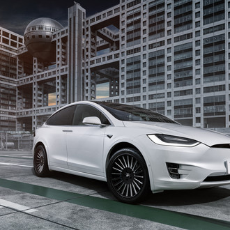 Futuristic Looks of White Tesla Model X on Black Matte Forgiato Wheels