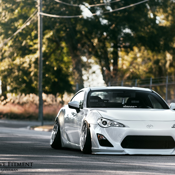 White Stanced Toyota 86 with Custom Front Lip - Photo by Arlen Liverman