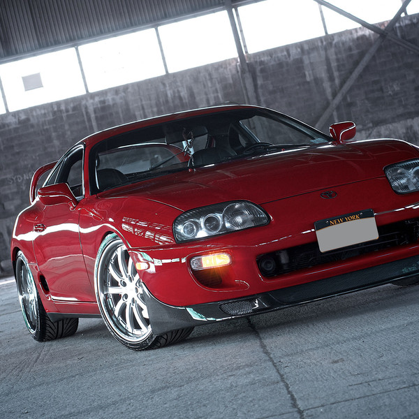 Red Toyota Supra with Carbon Fiber Front Lip - Photo by Vossen
