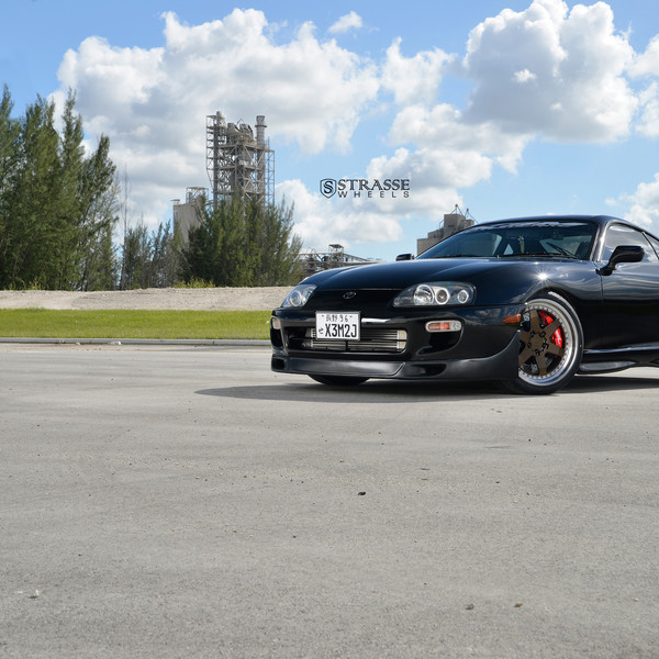 Black Toyota Supra with Aftermarket Halo Headlights - Photo by Strasse Forged