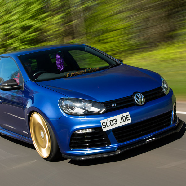 Blue VW Golf with Carbon Fiber Front Lip - Photo by Vossen