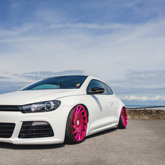 Pink Custom VLE Vossen Wheels Focal Point on White VW Scirocco
