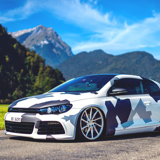 Camo Wrap on White VW Scirocco with Custom Parts