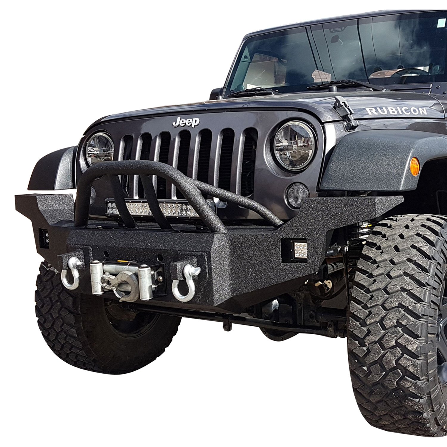 Iron Bull Bumpers® - Jeep Wrangler JK 2018 Full Width Black Front Winch HD  Bumper with Baja 1000 Guard