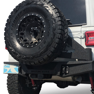 Iron Cross® - Stubby Matte Black Rear HD Bumper with Tire Carrier