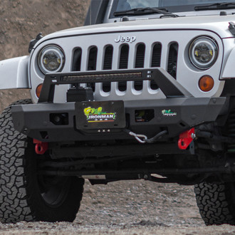 Ironman 4x4® - Raid Stubby Black Powder Coated Front Winch HD Bumper with Hoop