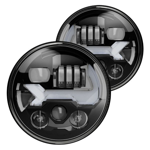 J.W. Speaker® - EVO J3 7" Round Black Projector LED Headlights With Sequential DRL Bar