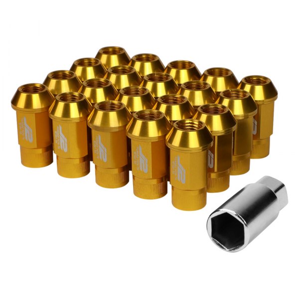 J2 Engineering® - Gold Cone Seat Open End Knurled Top Lug Nuts