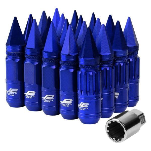 J2 Engineering® - Blue Cone Seat Removable Spike Cap Knurled Top Lug Wheel Installation Kit