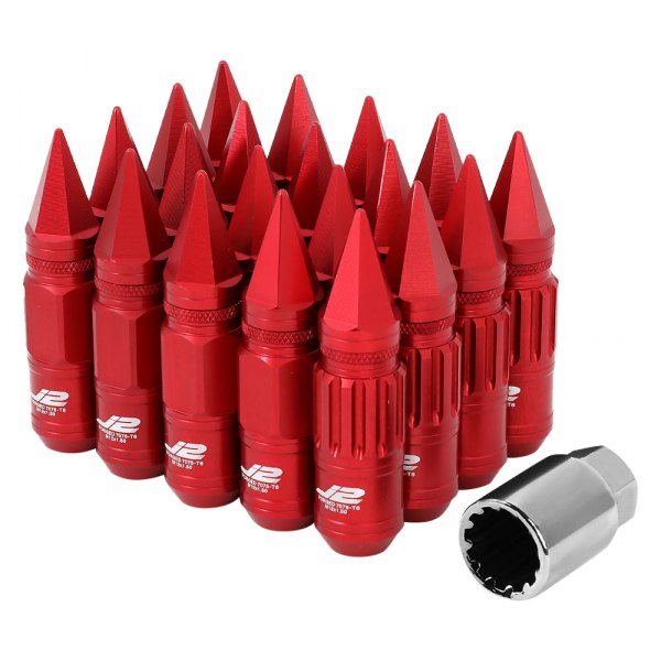 J2 Engineering® - Red Cone Seat Removable Spike Cap Knurled Top Lug Wheel Installation Kit