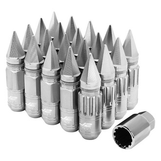 J2 Engineering® - Silver Cone Seat Removable Spike Cap Knurled Top Lug Wheel Installation Kit