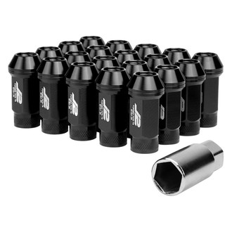 J2 Engineering® - Black Cone Seat Open End Knurled Top Lug Nuts