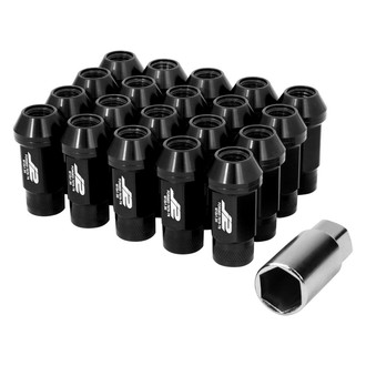 J2 Engineering® - Black Cone Seat Open End Knurled Top Lug Nuts