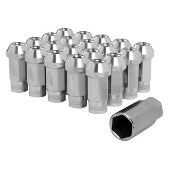 J2 Engineering® - Silver Cone Seat Open End Knurled Top Lug Nuts