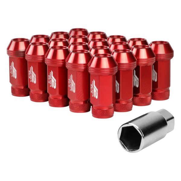 J2 Engineering® - Red Cone Seat Open End Knurled Top Lug Nuts
