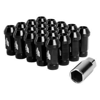 J2 Engineering® - Black Cone Seat Open End Knurled Top Lug Nuts