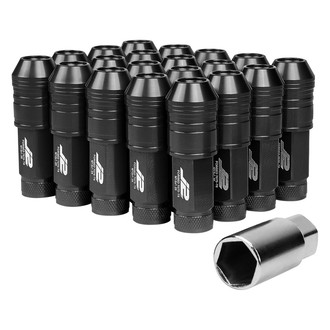 J2 Engineering® - Black Cone Seat Open End Knurled Top Lug Nuts
