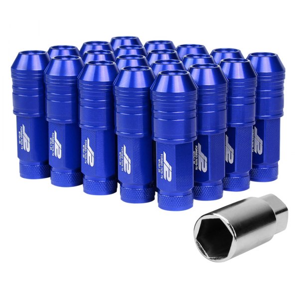 J2 Engineering® - Blue Cone Seat Open End Knurled Top Lug Nuts