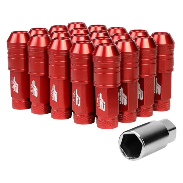 J2 Engineering® - Red Cone Seat Open End Knurled Top Lug Nuts
