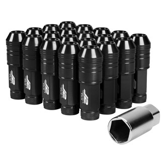 J2 Engineering® - Black Cone Seat Open End Knurled Top Lug Nuts