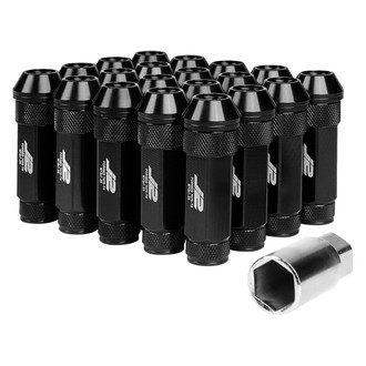 J2 Engineering® - Black Cone Seat Open End Knurled Top Lug Nuts