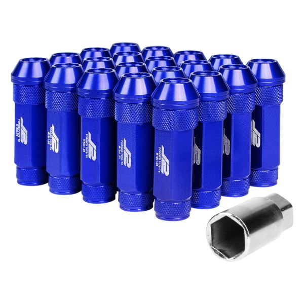 J2 Engineering® - Blue Cone Seat Open End Knurled Top Lug Nuts