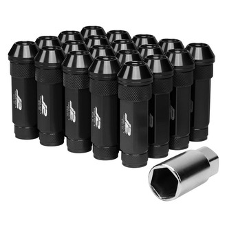 J2 Engineering® - Black Cone Seat Open End Knurled Top Lug Nuts