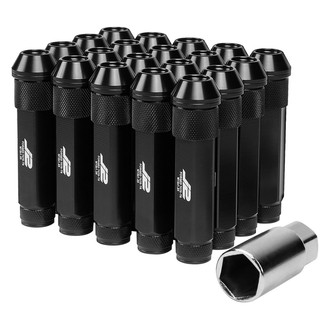 J2 Engineering® - Black Cone Seat Open End Knurled Top Lug Nuts