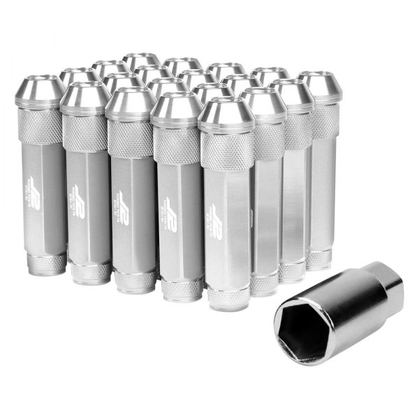 J2 Engineering® - Silver Cone Seat Open End Knurled Top Lug Nuts