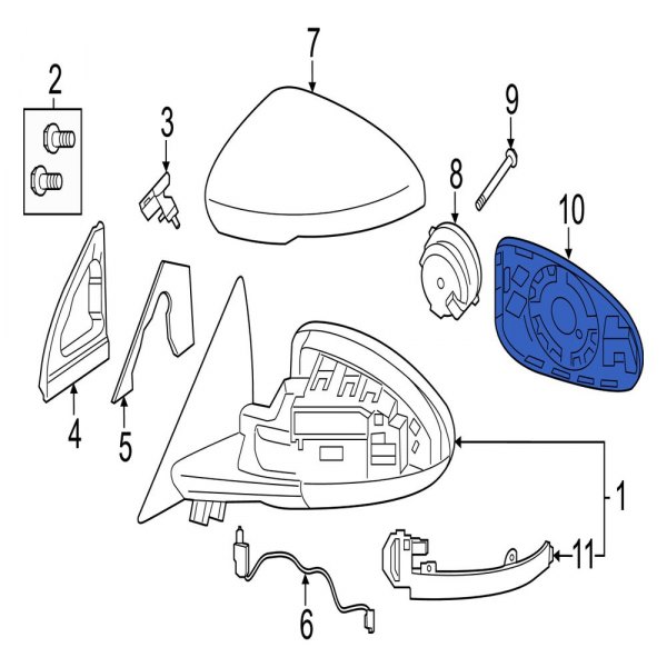 Jaguar OE T2R4572 Front Left Door Mirror Glass