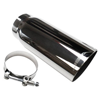 JBA® - 304 SS Round Angle Cut Clamp-On Chrome Plated Exhaust Tip (2.5" Inlet, 3" Outlet, 9" Length)